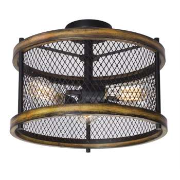 Revival Semi-Flush Light - Black/Wood Finish, 3 x 60W Bulbs, Dimmable, 15"D x 11.5"H, Med. Base, Ceiling Fixtures, Galaxy Lighting - Maple Electric Supply 