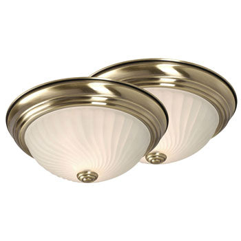 Flush Mount Twin Pack 635278AB/2 - Antique Brass Finish with Frosted Swirl Glass, 100W Bulb, Med. Base, Ceiling Fixtures, Galaxy Lighting - Maple Electric Supply 