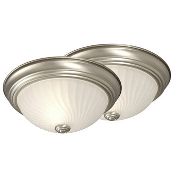 Flush Mount 635278PT/2 Twin Pack - Pewter Finish w/ Frosted Swirl Glass, Medium Base, 11-1/8"D x 4-1/2"H, 100W Bulb (Not Included), Ceiling Fixtures, Galaxy Lighting - Maple Electric Supply 