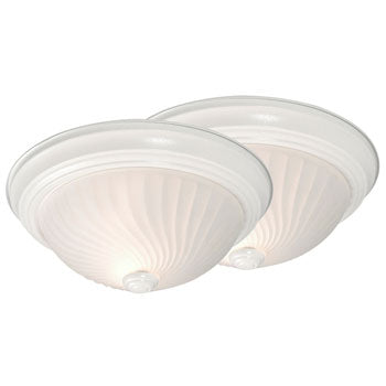 Flush Mount Twin Pack 635278WH/2 - White with Frosted Swirl Glass, 100W Bulb, 11-1/8"D x 4-1/2"H, Non-Dimmable, Ceiling Fixtures, Galaxy Lighting - Maple Electric Supply 