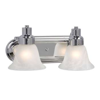 Belfast Two-Light Vanity - Chrome with Marbled Glass, 100W, Medium Base, 14"x7", Non-Dimmable - Elegant Bathroom Light Fixture, Bath & Vanity Lights, Galaxy Lighting - Maple Electric Supply 