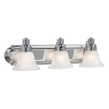 Belfast Three-Light Vanity Chrome, 24"W, Marbled Glass, Medium Base, 100W, Non-Dimmable, Elegant Lighting Fixture, Bath & Vanity Lights, Galaxy Lighting - Maple Electric Supply 