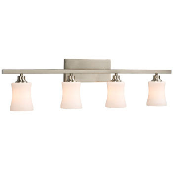 Delta Four Light Vanity - Brushed Nickel, White Glass, 100W Bulbs, 36.5"W x 9.5"H - Stylish, Non-Dimmable Bathroom Lighting Fixture, Bath & Vanity Lights, Galaxy Lighting - Maple Electric Supply 