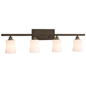 Four Light Vanity 710154ORB - Oil Rubbed Bronze with White Glass, 4x100W Bulbs, 36.5"W, Med. Base, Wall Bracket Light, Galaxy Lighting - Maple Electric Supply 