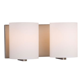 Cyl 2-Light Vanity Light - Brushed Nickel, Satin White Glass, 100W, Med. Base, 11.75"x6.25"x5.5", Non-Dimmable, Bath & Vanity Lights, Galaxy Lighting - Maple Electric Supply 