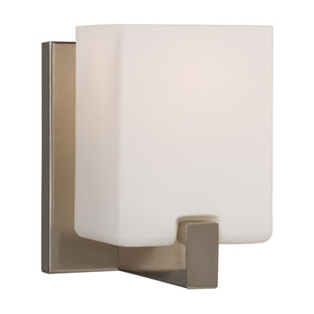 Cubic 1-Light Vanity Light - Brushed Nickel, White Opal Glass, A15 Bulb, 60W, Non-Dimmable, 4.75"W x 6.25"H, Bath & Vanity Lights, Galaxy Lighting - Maple Electric Supply 