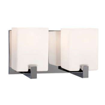 Cubic 2-Light Vanity Light - Polished Chrome, White Opal Glass, 11"W x 6.25"H, 60W, A15 Bulbs Not Included, Elegant Bathroom Fixture, Bath & Vanity Lights, Galaxy Lighting - Maple Electric Supply 