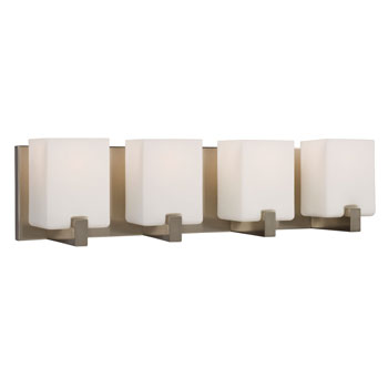 Cubic 4-Light Vanity Light, 23" Brushed Nickel Fixture, White Opal Glass Shades, 60W A15 Bulbs - Sleek and Modern Non-Dimmable Design, Bath & Vanity Lights, Galaxy Lighting - Maple Electric Supply 