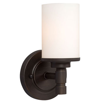 Brighton Single Light Vanity in Oil Rubbed Bronze with Satin White Glass – 100W A Bulb, Med. Base, 5"x9.25"x5.25" – Elegant and Durable Lighting Fixture, Bath & Vanity Lights, Galaxy Lighting - Maple Electric Supply 