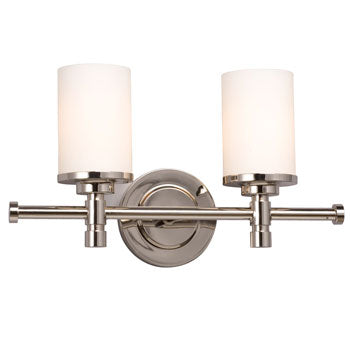 Brighton Chrome Two Light Vanity with Satin White Glass - 100W, 16"W, Med Base, Non-Dimmable, Elegant Bathroom Lighting Fixture, Bath & Vanity Lights, Galaxy Lighting - Maple Electric Supply 