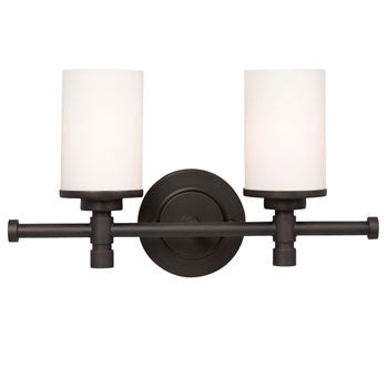 Brighton Two-Light Vanity - Oil Rubbed Bronze, Satin White Glass, 100W Med. Base, 16"x9.25", Non-Dimmable, Elegant Bathroom Lighting, Bath & Vanity Lights, Galaxy Lighting - Maple Electric Supply 