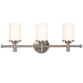 Brighton Three Light Vanity - Brushed Nickel, Satin White Glass, 100W, 24" Width, Med. Base, Non-Dimmable - Elegant and Modern Lighting Fixture, Bath & Vanity Lights, Galaxy Lighting - Maple Electric Supply 