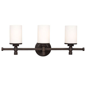 Brighton Three-Light Vanity, Oil Rubbed Bronze Finish – 100W Med. Base, 24"x9-1/4", Elegant Satin White Glass Bathroom Fixture, Bath & Vanity Lights, Galaxy Lighting - Maple Electric Supply 