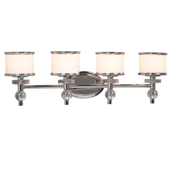 Chrome Four Light Vanity - 29.5" Wide, White Glass, A15 Bulbs, 60W, Dimmable, Sleek Modern Design, Bath & Vanity Lights, Galaxy Lighting - Maple Electric Supply 