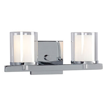 Alden Chrome 2-Light Vanity with Satin White & Clear Glass - G9 Base, 60W, 13"x5.5", Non-Dimmable, Modern Finish, Bath & Vanity Lights, Galaxy Lighting - Maple Electric Supply 