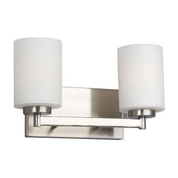 Kaden Brushed Nickel Vanity Light, 2x100W Med. Base, Satin White Glass, 13.75" x 7.75" - Stylish Non-Dimmable Fixture, Bath & Vanity Lights, Galaxy Lighting - Maple Electric Supply 