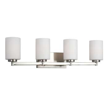 Kaden 4-Light Vanity Fixture, Brushed Nickel, Satin White Glass, 28-1/4" Width, 100W Bulbs (Not Included), Bath & Vanity Lights, Galaxy Lighting - Maple Electric Supply 