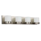 Junction 4-Light Vanity Fixture - Brushed Nickel Finish, G9 Base, 50W Bulbs, White Glass, 27.5" Width - Sleek and Modern Design, Energy Efficient, Non-Dimmable, Perfect for Bathrooms.