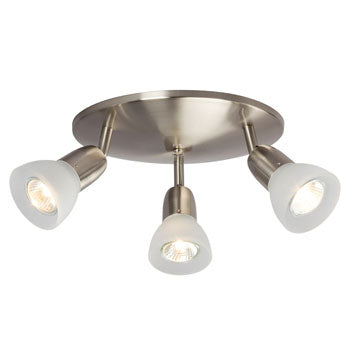 Luna Three Light Halogen Ceiling Pan - Brushed Nickel Frosted Glass, 3x50W GU10 Bulbs, 10" Diameter, Non-Dimmable, Track Lighting, Galaxy Lighting - Maple Electric Supply 