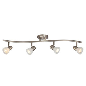 Luna Four Light Halogen Track Light - Brushed Nickel, GU10, 50W, Frosted Glass, 34"L, Non-Dimmable, Modern Ceiling Fixture, Track Lighting, Galaxy Lighting - Maple Electric Supply 