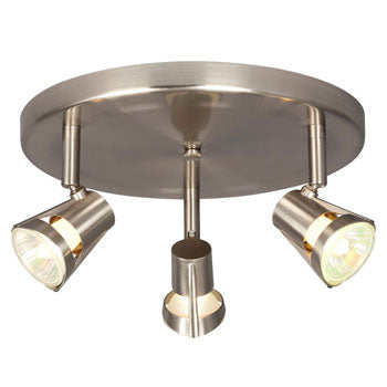 Three Light Halogen Monopoint 755599BN - Brushed Nickel Finish, GU10 Shielded, 3x 50W Bulbs (Not Included), 10-1/8"D x 5"H, Non-Dimmable, Track Lighting, Galaxy Lighting - Maple Electric Supply 