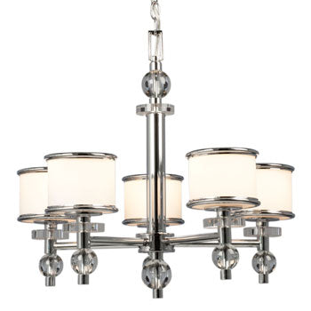 Chrome Five Light Chandelier with White Glass, 60W A15 Bulbs, 22-3/4"D x 21"H - Modern Elegance for Any Room, Chandeliers, Galaxy Lighting - Maple Electric Supply 