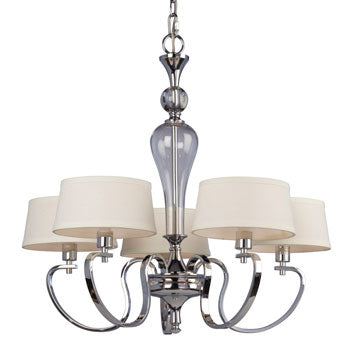 Hudson 5L Chandelier - Chrome Finish, White Linen Shade, 26-3/4"D x 25-1/2"H, 60W Cand. Base Bulbs, Non-Dimmable, Chandeliers, Galaxy Lighting - Maple Electric Supply 