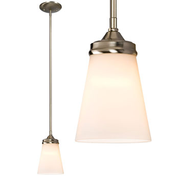 Franklin Mini Pendant - Brushed Nickel, White Glass, Multiple Extension Rods, 60W Bulb, Non-Dimmable - Sleek Design, Easy Installation, Mini-Pendants, Galaxy Lighting - Maple Electric Supply 