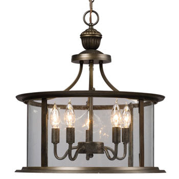 Huntington Pendant Light - 18"D x 19.5"H, Oil Rubbed Bronze Finish, Clear Glass, 5x60W, Non-Dimmable, Pendants, Galaxy Lighting - Maple Electric Supply 