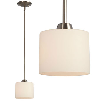 Drummond Mini Pendant Light - Brushed Nickel & Satin White Glass, 60W, Dimmable, Med. Base, 6"D x 6-1/4"H, Mini-Pendants, Galaxy Lighting - Maple Electric Supply 