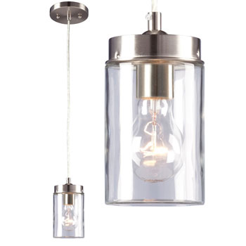 Quentin 1-Light Mini-Pendant, Brushed Nickel, Clear Glass Shade, 5"D x 6-1/8"H, 40W, Non-Dimmable - Elegant and Modern Lighting Solution, Mini-Pendants, Galaxy Lighting - Maple Electric Supply 