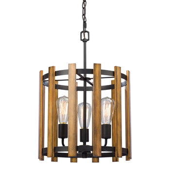 Harrison Black & Wood Pendant Light, 3-Bulb, 60W, 15", Modern Design, Non-Dimmable, Elegant Home Lighting Fixture, Pendants, Galaxy Lighting - Maple Electric Supply 