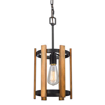 Harrison Mini-Pendant Light - Black/Wood Finish, 60W Med. Base, 8" D x 18" H, Non-Dimmable, Elegant Dual Tone Design, Mini-Pendants, Galaxy Lighting - Maple Electric Supply 