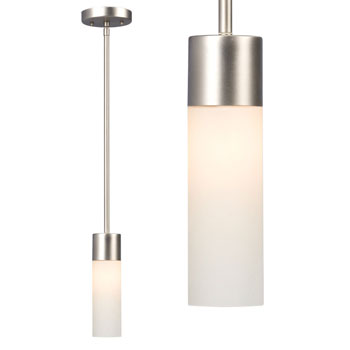 Hadley Mini Pendant Light - Matte Brushed Nickel, White Glass, 60W T10 Bulb, Includes Dimmable Extension Rods, Mini-Pendants, Galaxy Lighting - Maple Electric Supply 