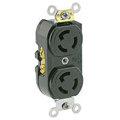 Black Receptacle Locking Duplex 2-Pole 3-Wire L5-15 15A 125V, C & I PLUGS AND CONNECTORS, Leviton - Maple Electric Supply 