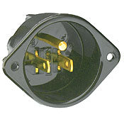 Black Inlet Flanged 2-Pole 3-Wire 5-15P 15A 125V Electric Outlet, C & I PLUGS AND CONNECTORS, Leviton - Maple Electric Supply 