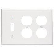 88047 White Wallplate - 3 Gang, 1 Toggle, 2 Duplex, Standard Size, RESIDENTIAL, Leviton - Maple Electric Supply 