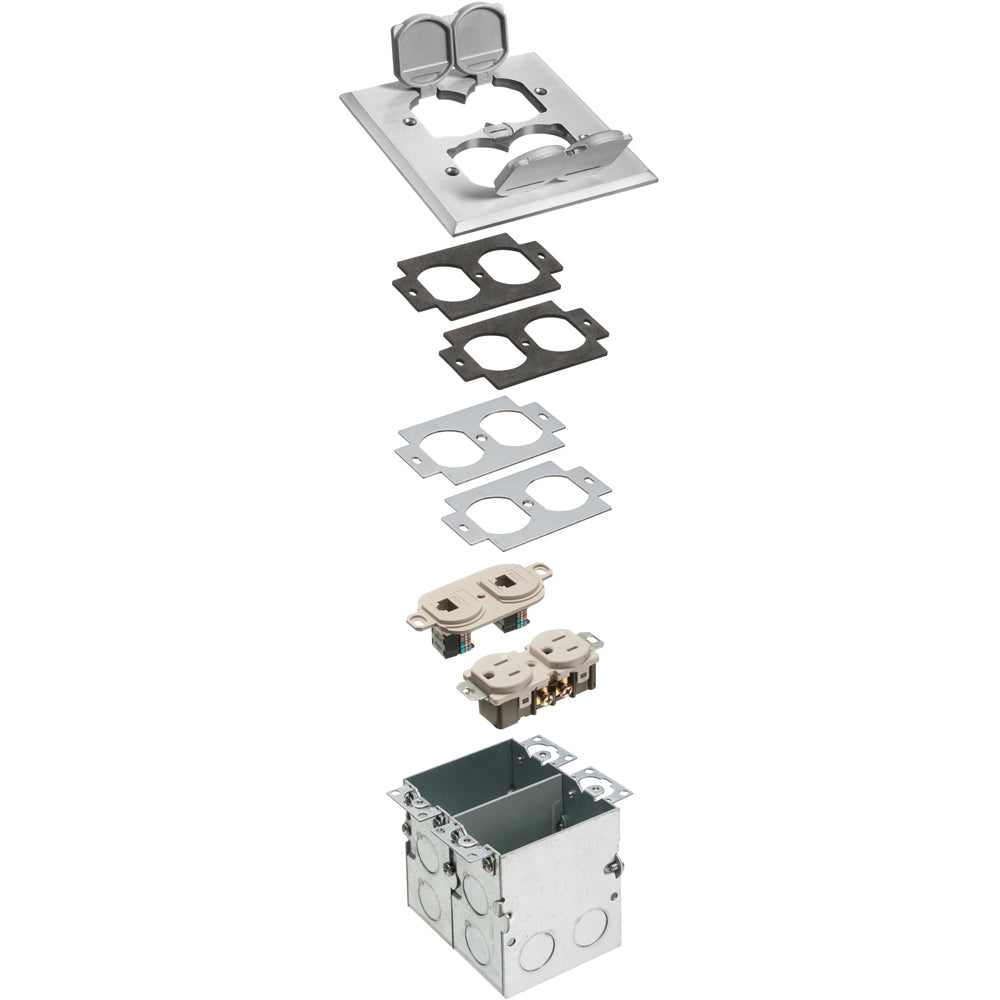 2 Gang Nickel Cover Kit Sq - Arlington Floor Box Combo
