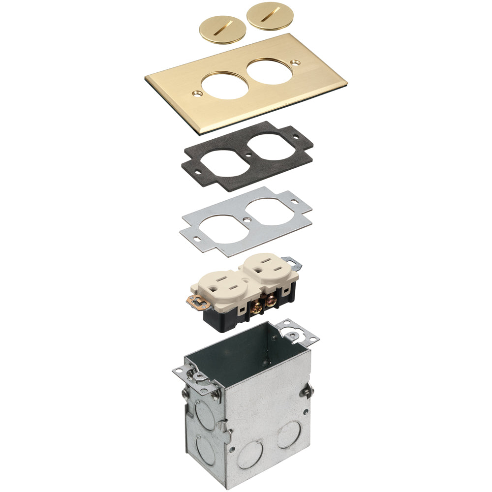 Arlington 1 Gang Brass 2 Plug Floor Box Kit with Steel Box