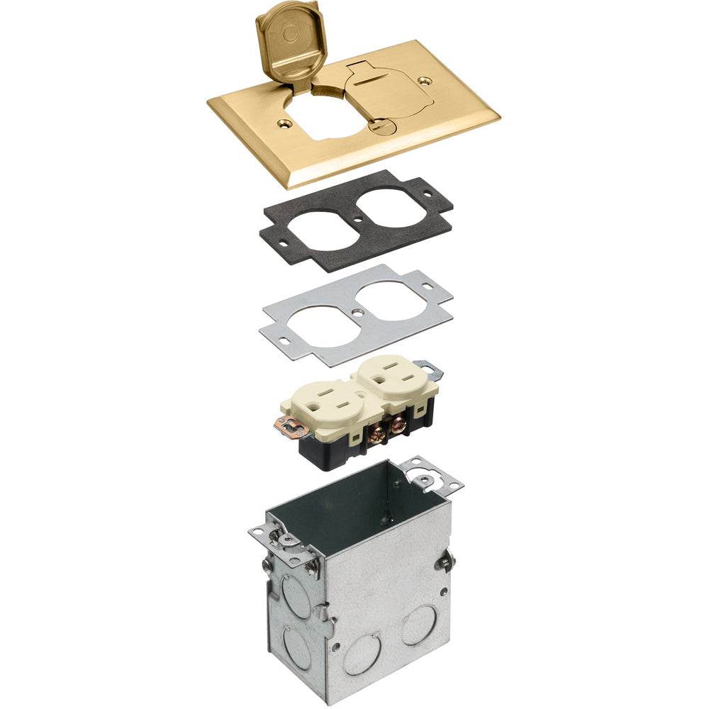 Arlington 1 Gang Brass Floor Box Kit w/ 2 Flip Lids