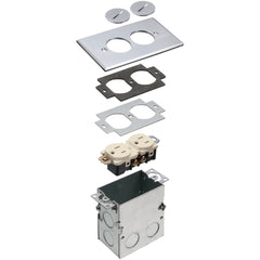 Arlington 1 Gang Nickel Floor Box Kit - 2 Plug, Steel & Metallic