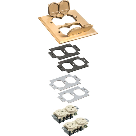 Arlington 2 Gang Brass Cover 4 Fl - Metal Flip Lids, Tamper Resistant