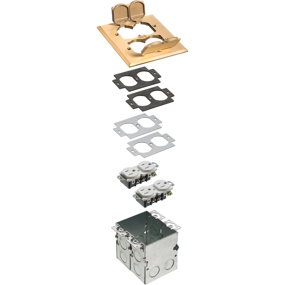 Arlington 2 Gang Brass Cover Kit - Floor Box with Tamper Resistant Receptacles