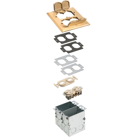 Arlington 2 Gang Brass Cover Kit Sq - Floor Box with Divider