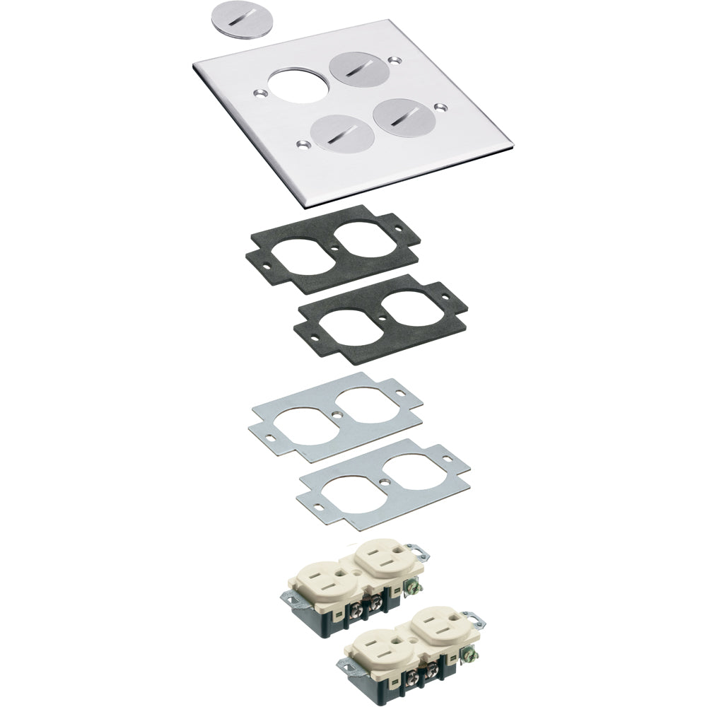 Arlington 2 Gang MTL Cover Kit - Nickel, 4 Threaded Plugs