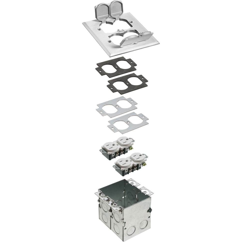 Arlington 2 Gang Nickel Cover Kit - Floor Box with Flip Lids
