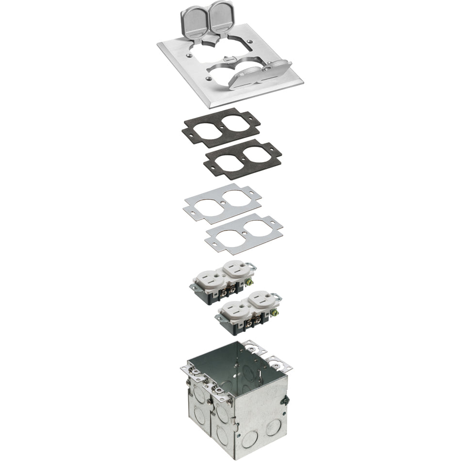 Arlington 2 Gang Nickel Cover Kit - Floor Box with Flip Lids