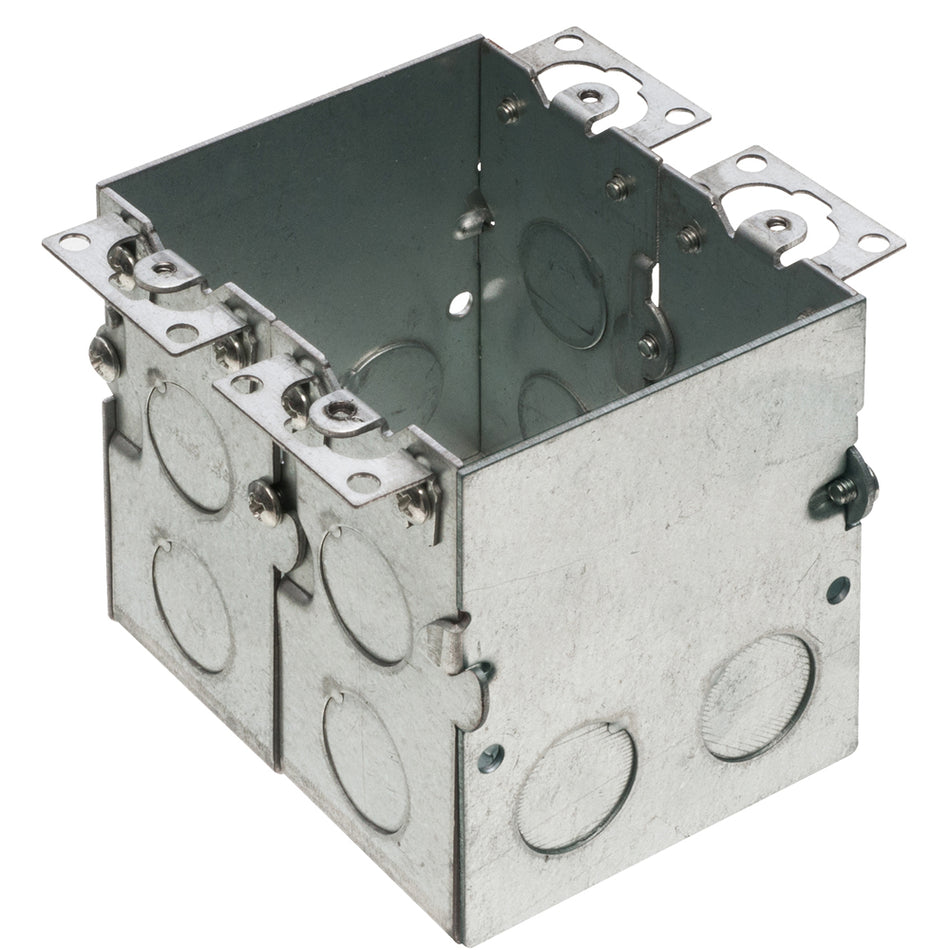 Arlington 2 Gang Stl Fl Outlet B, Steel Floor Box, 14 Knockouts
