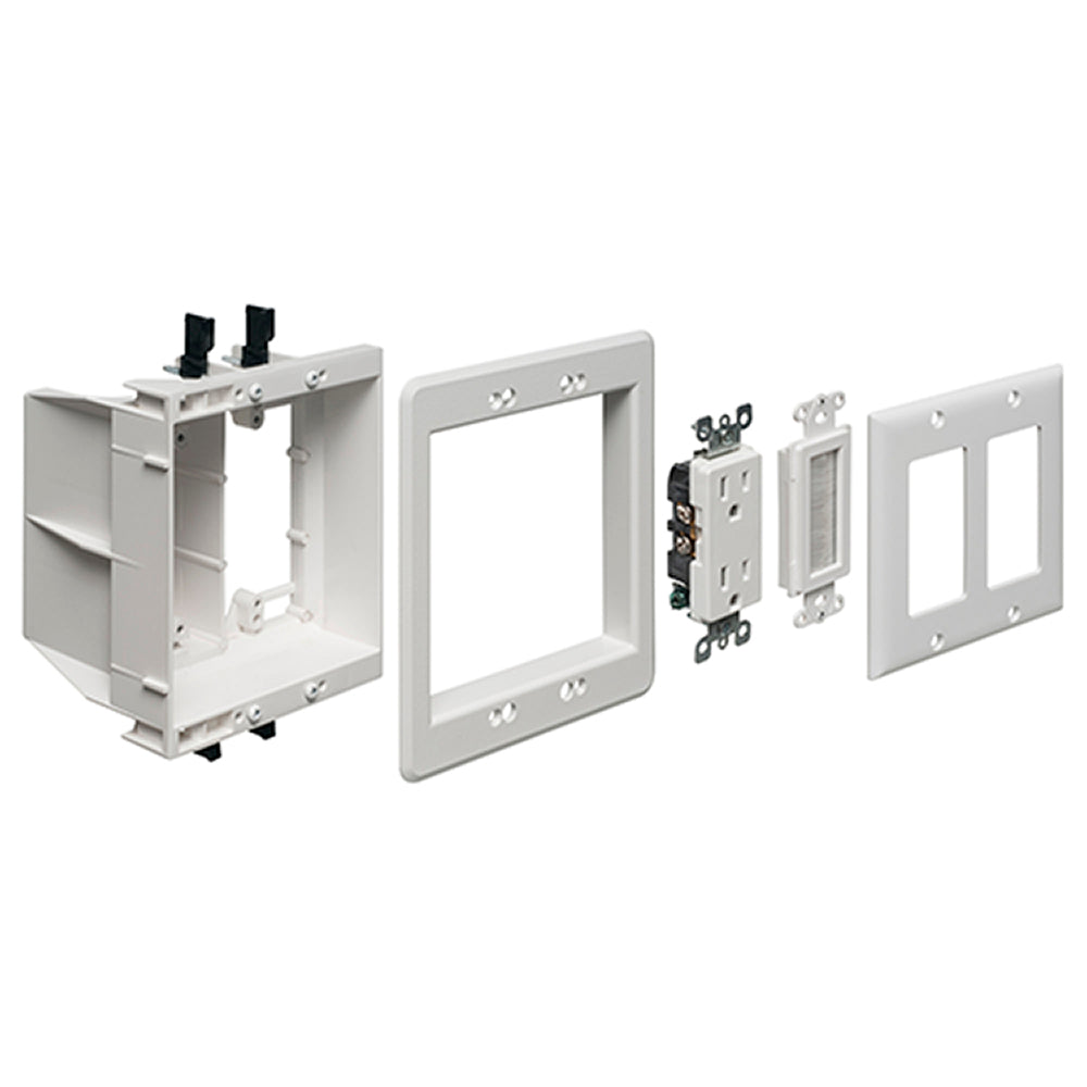 Arlington 2 Gang TV Box Kit - Recessed Plastic for Power & Low Voltage