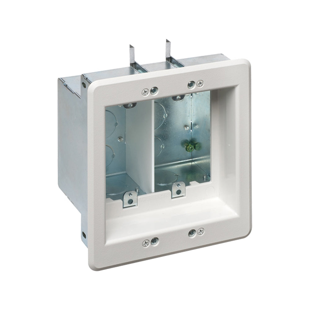 Arlington 2 Gang White TV Box - Recessed Steel with Divider